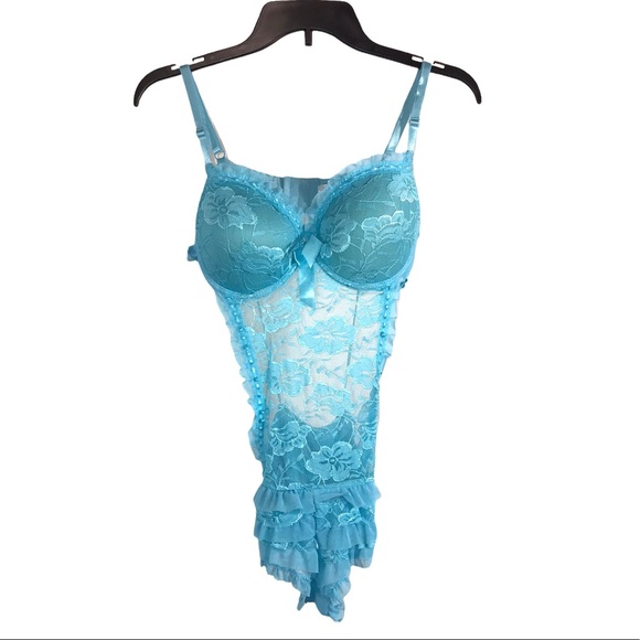 Pastel Blue Lace One Piece G String Teddy - Picture 7 of 7